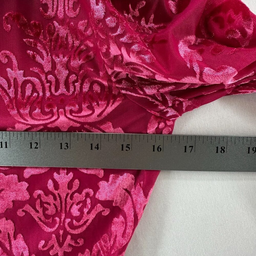 By Anthropologie Velvet Burnout Top S Lace Up Back Ruffle Mock Neck Damask Pink - Picture 8 of 16